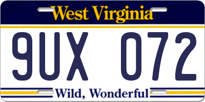 WV license plate 9UX072