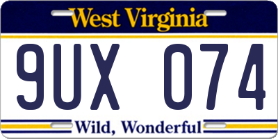 WV license plate 9UX074