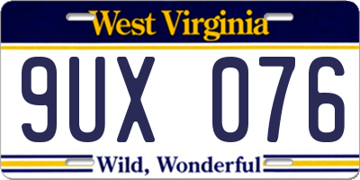 WV license plate 9UX076