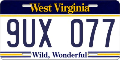WV license plate 9UX077