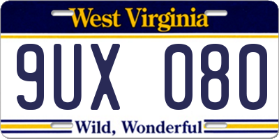 WV license plate 9UX080