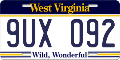 WV license plate 9UX092