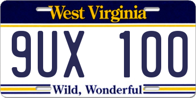 WV license plate 9UX100