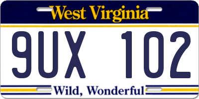 WV license plate 9UX102