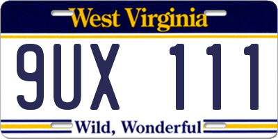 WV license plate 9UX111
