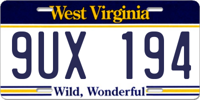 WV license plate 9UX194