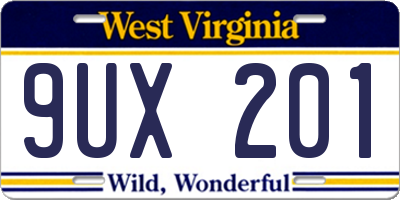 WV license plate 9UX201