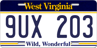 WV license plate 9UX203