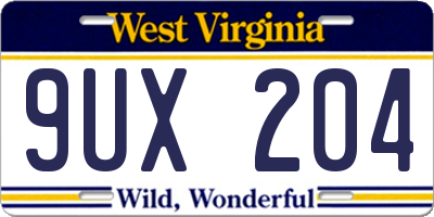 WV license plate 9UX204