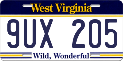 WV license plate 9UX205