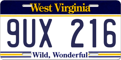 WV license plate 9UX216