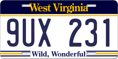 WV license plate 9UX231