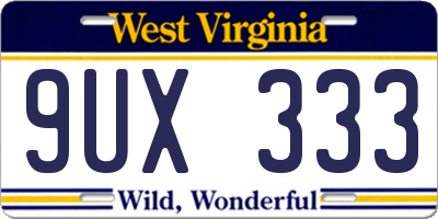 WV license plate 9UX333