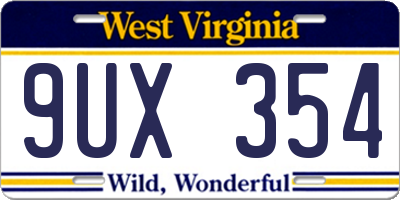 WV license plate 9UX354