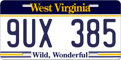 WV license plate 9UX385