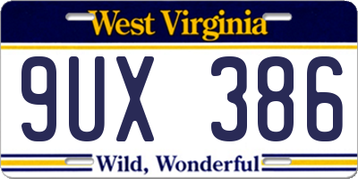 WV license plate 9UX386