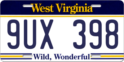 WV license plate 9UX398