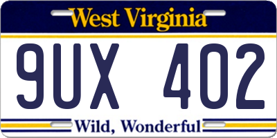 WV license plate 9UX402