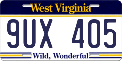 WV license plate 9UX405