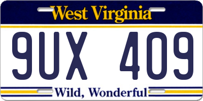 WV license plate 9UX409