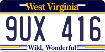 WV license plate 9UX416