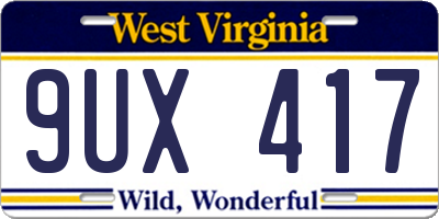 WV license plate 9UX417