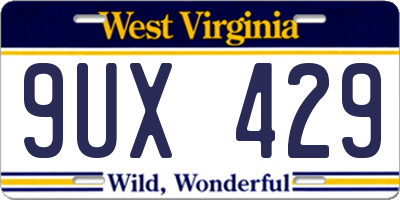 WV license plate 9UX429