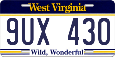 WV license plate 9UX430