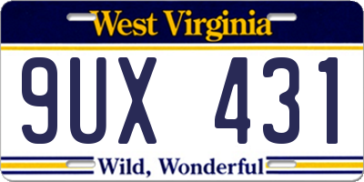 WV license plate 9UX431