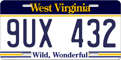 WV license plate 9UX432