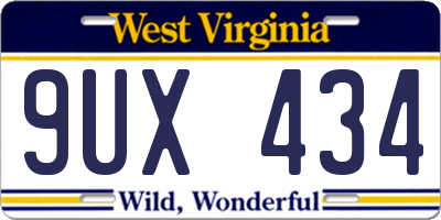 WV license plate 9UX434
