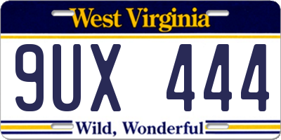 WV license plate 9UX444