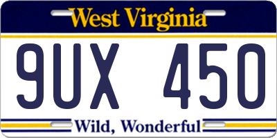 WV license plate 9UX450