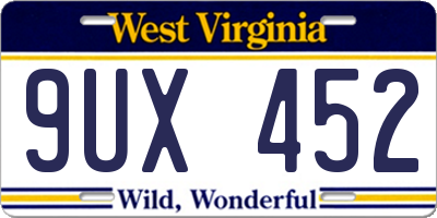 WV license plate 9UX452