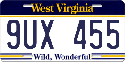 WV license plate 9UX455