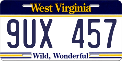 WV license plate 9UX457