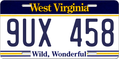 WV license plate 9UX458