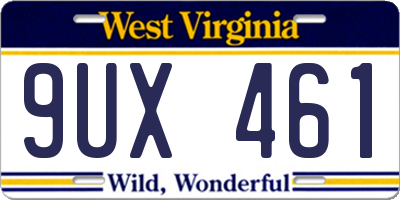 WV license plate 9UX461