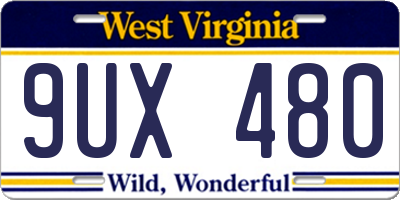 WV license plate 9UX480