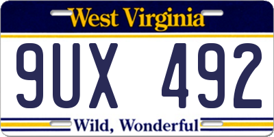 WV license plate 9UX492