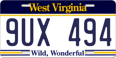 WV license plate 9UX494