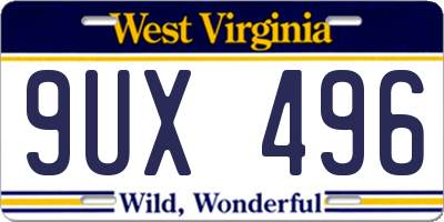 WV license plate 9UX496