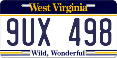 WV license plate 9UX498