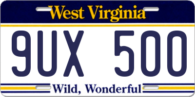 WV license plate 9UX500
