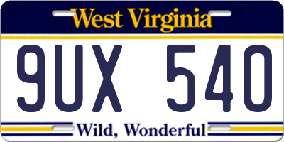 WV license plate 9UX540
