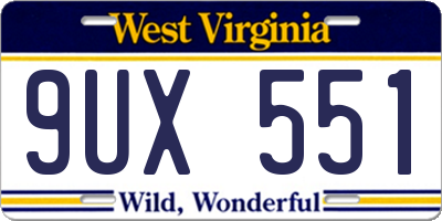 WV license plate 9UX551