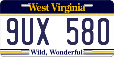 WV license plate 9UX580