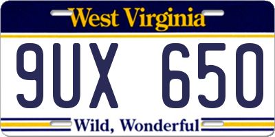 WV license plate 9UX650