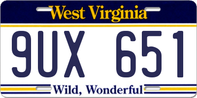 WV license plate 9UX651