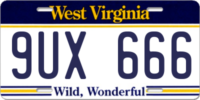 WV license plate 9UX666